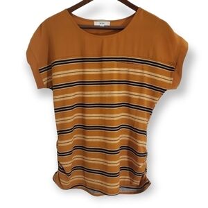 NEW Mine mustard gold striped ruched top Size Large